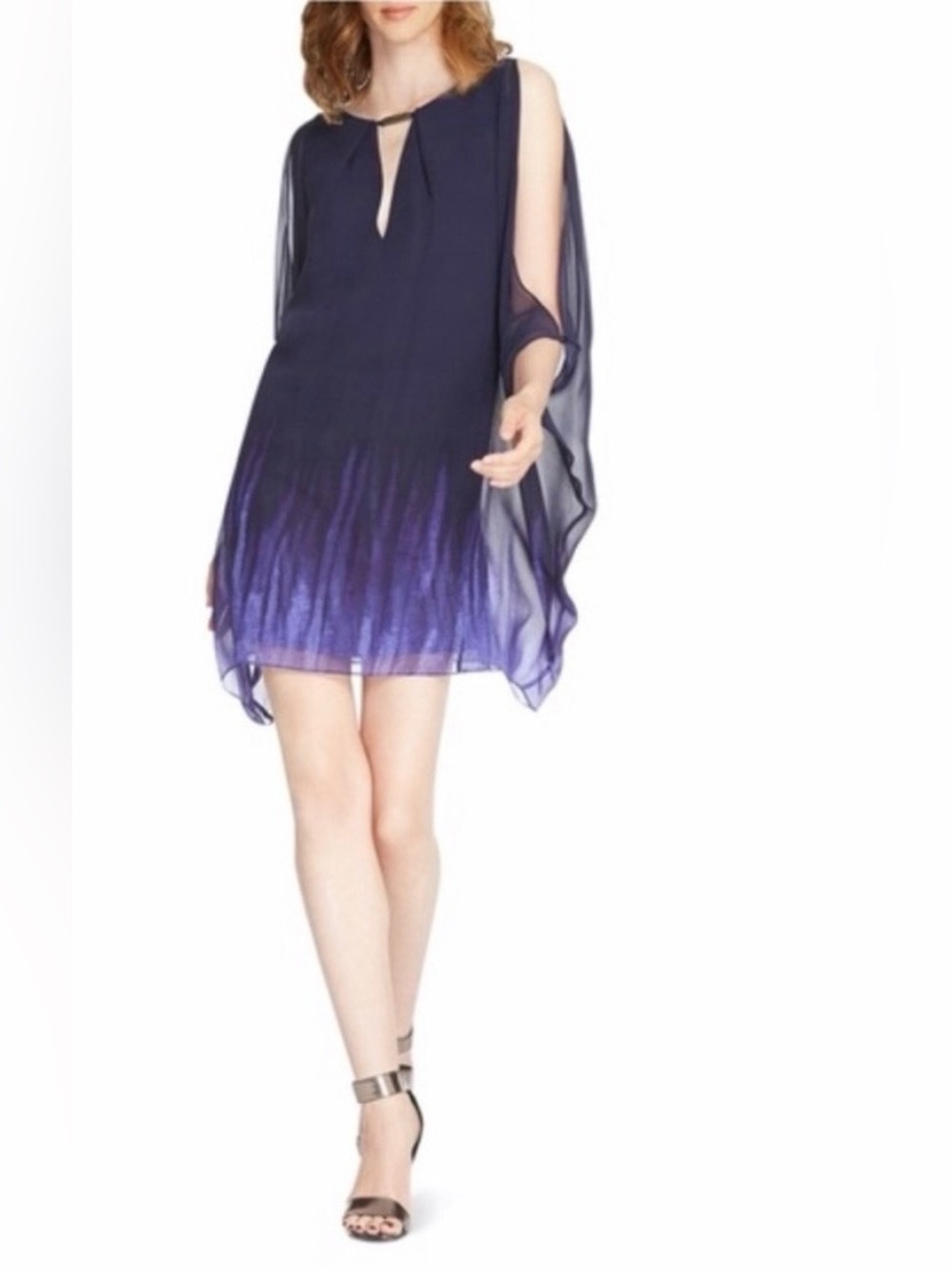 To Die For! Halston Heritage Ombré Cold Shoulder Mini Dress Navy-to-Purple Sz 10